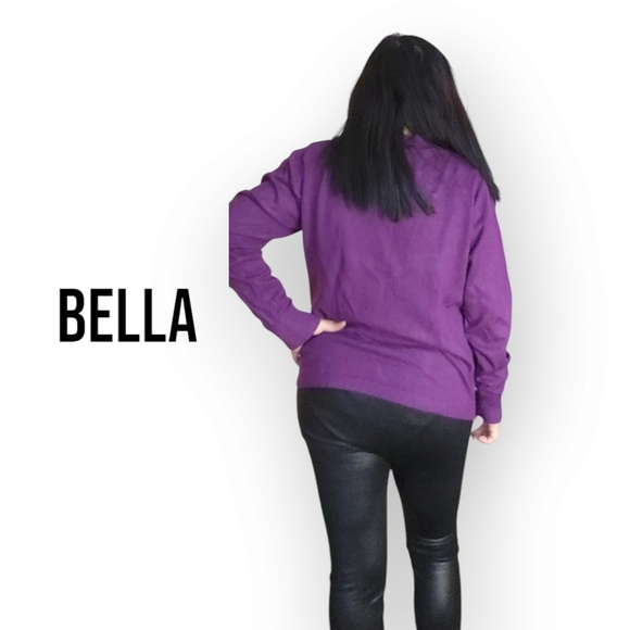 BELLA WOMENS LARE PURPLE SCOOP NECK SWEATER - Picture 4 of 6